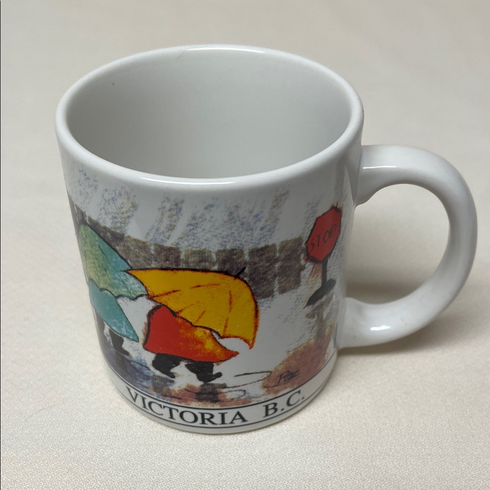 Victoria B.C. Ceramic Mug with Vibrant Umbrella Design